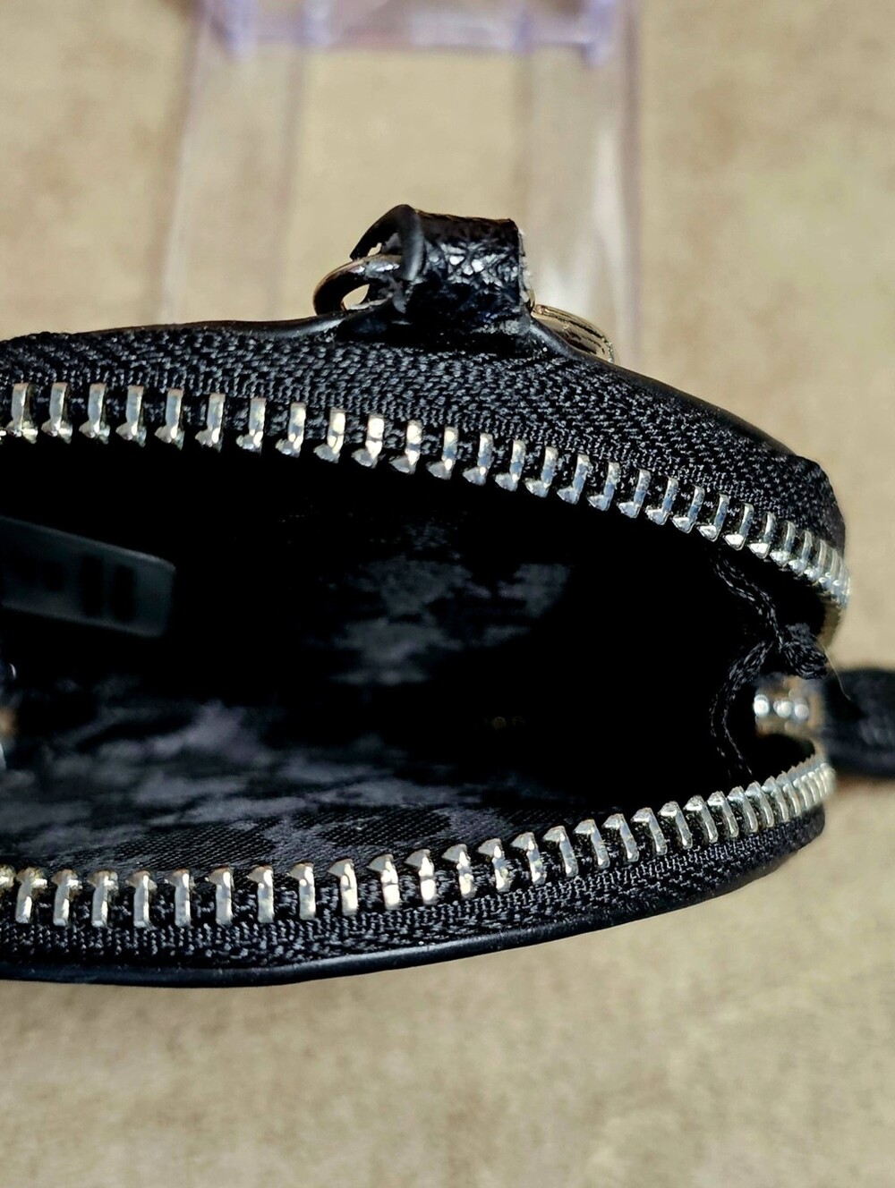 Karl Lagerfeld Black Round Leather Coin Pouch with Iconic Enamel Emblem - Picture 3 of 4